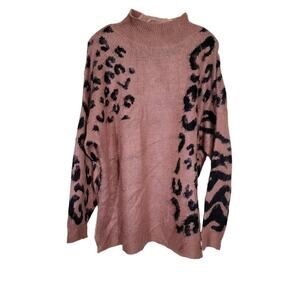 Easel NWT Animal Print Drop Shoulder Knit Sweater Pullovers Tan Black Size Large